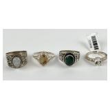 (4) 925 Sterling Silver Rings featuring Gemstones