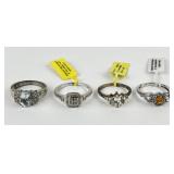 (4) 925 Sterling Silver Rings with Gemstones