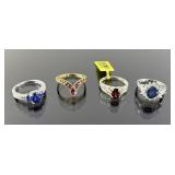 (4) 925 Sterling Silver Rings featuring Blue, Purp