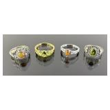 (4) 925 Sterling Silver Ring Featuring Different C