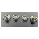 (4) 925 Sterling Silver Rings featuring Gray Gemst