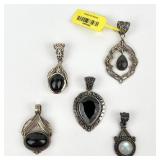 (5) 925 Sterling Silver Pendants featuring Gemston