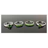 (4) 925 Sterling Silver Rings featuring Green Gems