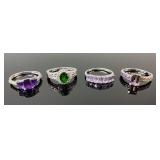 (4) 925 Sterling Silver Rings featuring Green and