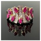 14K Gold Ring featuring Clear and Pink Gemstones.