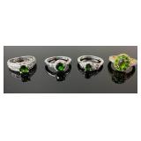 (4) 925 Sterling Silver Rings featuring Green Gems