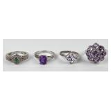 (4) 925 Sterling Silver Rings featuring Gemstones