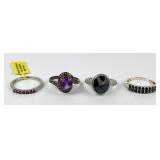 (4) 925 Sterling Silver Rings featuring Gemstones.
