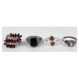 (4) 925 Sterling Silver Rings featuring Gemstones.