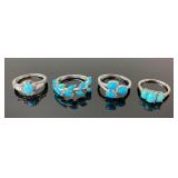 (4) 925 Sterling Silver Rings featuring Turquoise