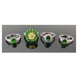 (4) 925 Sterling Silver Rings featuring Green Gems