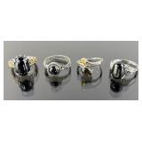 (4) 925 Sterling Silver Rings featuring Black Gems