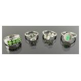 (4) 925 Sterling Silver Rings featuring Green and