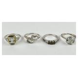 (4) 925 Sterling Silver Rings featuring Green Gems