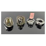 (4) 925 Sterling Silver Rings with Gemstones. TW:
