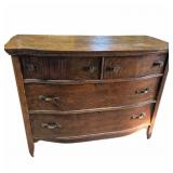 Tiger Oak Serpentine Dresser 4 Drawer On Wheels