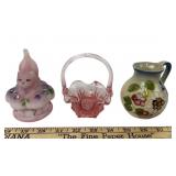 Fenton Frosted Glass Kitty Box, Roseville Pottery