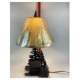Metal Cabin Lamp with Forest Motif Shade
