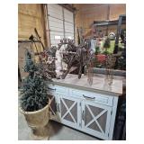 Grapevine Deer (3) And Faux Tree In Urn