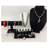 Costume Jewelry With Stone Necklaces, Rings, Pins