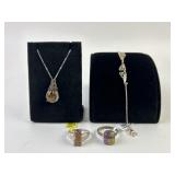 .925 Sterling Silver Necklace 4.77g TW, ring 3.32g