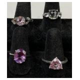Sterling Silver .925 Rings, Pink Stones