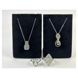 (2) .925 Sterling Silver Green Stone necklaces