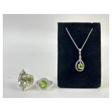 .925 Sterling Silver green stone necklace 4.35g TW