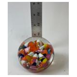 Glass Paperweight with Multicolored Design