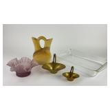 Pyrex Glass Dish, Brass Bowls, Art Glass Pieces