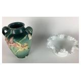 Roseville Pottery Vase, Fenton Glass Bowl