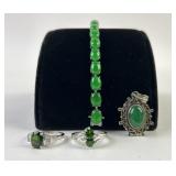 .925 Sterling Silver green stone bracelet 17.48g