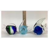 (3) Art Glass fish Paperweights