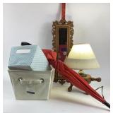 Mirror, Table Lamp, Red Umbrella, Baskets