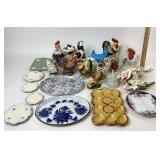 Porcelain Cow & Floral Teapots, Roosters, Blue Mil