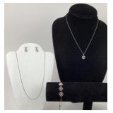 .925 Sterling Silver Chain, Earrings, Bracelet