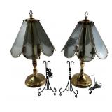 Brass Color Table Lamps with Glass Panels