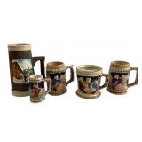 Ceramic Beer Steins & Mustache Cup with Relief Des
