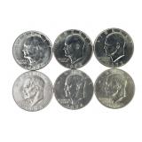 Dwight Eisnehower Dollar coins: (3) 1972, (2) 1974