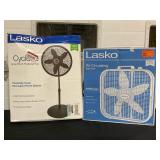 Lasko box fan, 18" cyclone pedestal fan in box