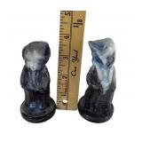 Blue Slag Glass Figurines of Boy and Girl