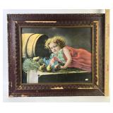 Framed Print of a Child with Chicks