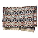 Coverlet with Fringe, Red White Blue Pattern