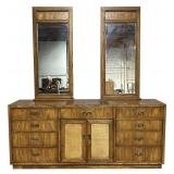 Wood ratan headboard, dresser 2 mirrors