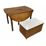 Wheeled Wood Drop leaf table , wood hinge top box