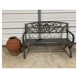 Garden bench, terracotta pot