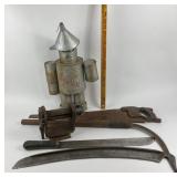 Metal Robot Sculpture, Tools, Machetes