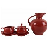 HLC Fiesta Red Ceramic Pitcher, Sugar, Creamer