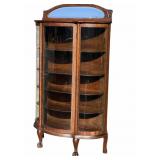 Curved glass wood curio cabinet Mirrored Top