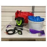 Pressure washer, swiffer, tarps, tote
